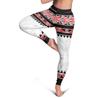 New Zealand Aotearoa Leggings With Kowhaiwhai Pattern Red Version LT05 - Polynesian Pride
