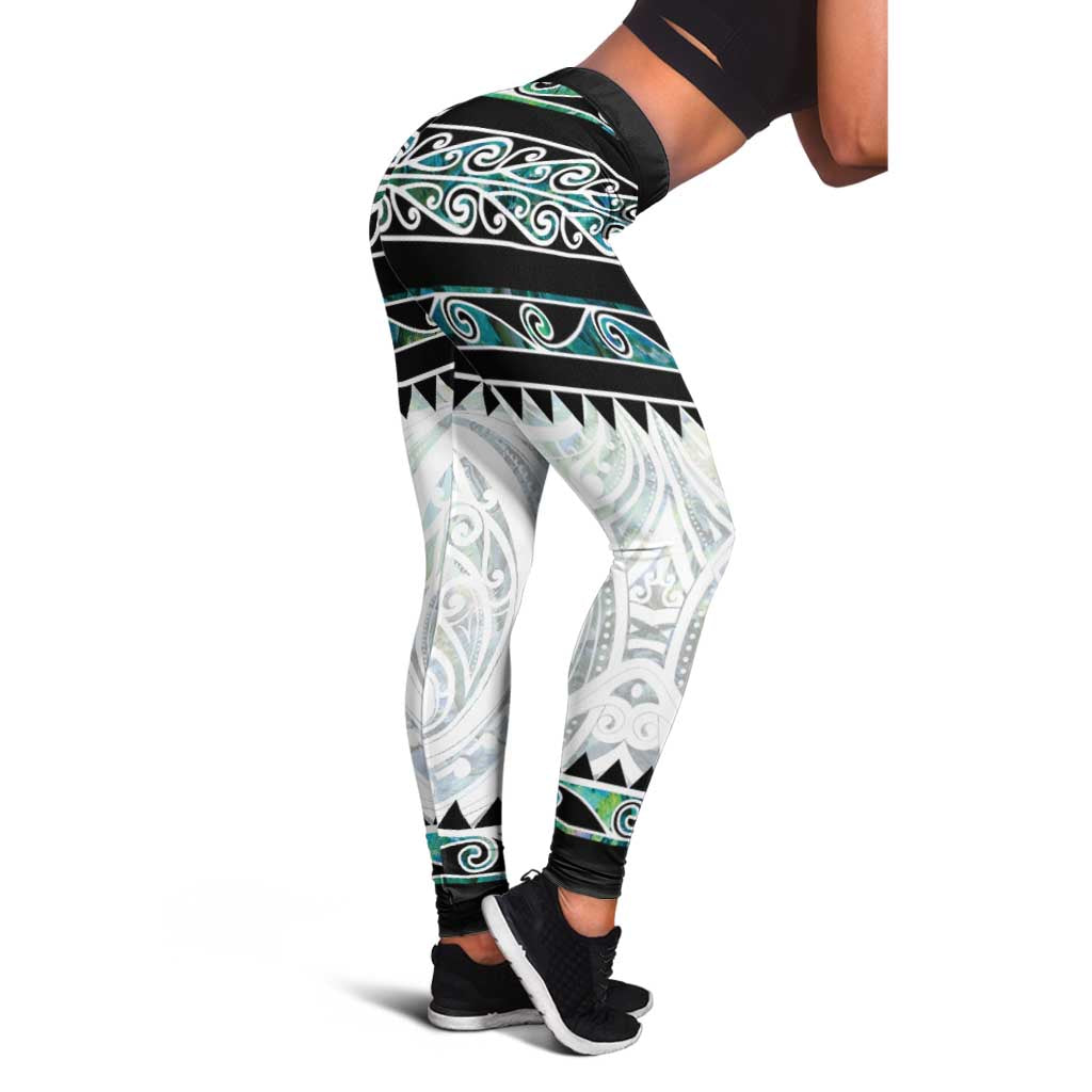 New Zealand Aotearoa Leggings With Paua Shell Kowhaiwhai Pattern LT05 - Polynesian Pride