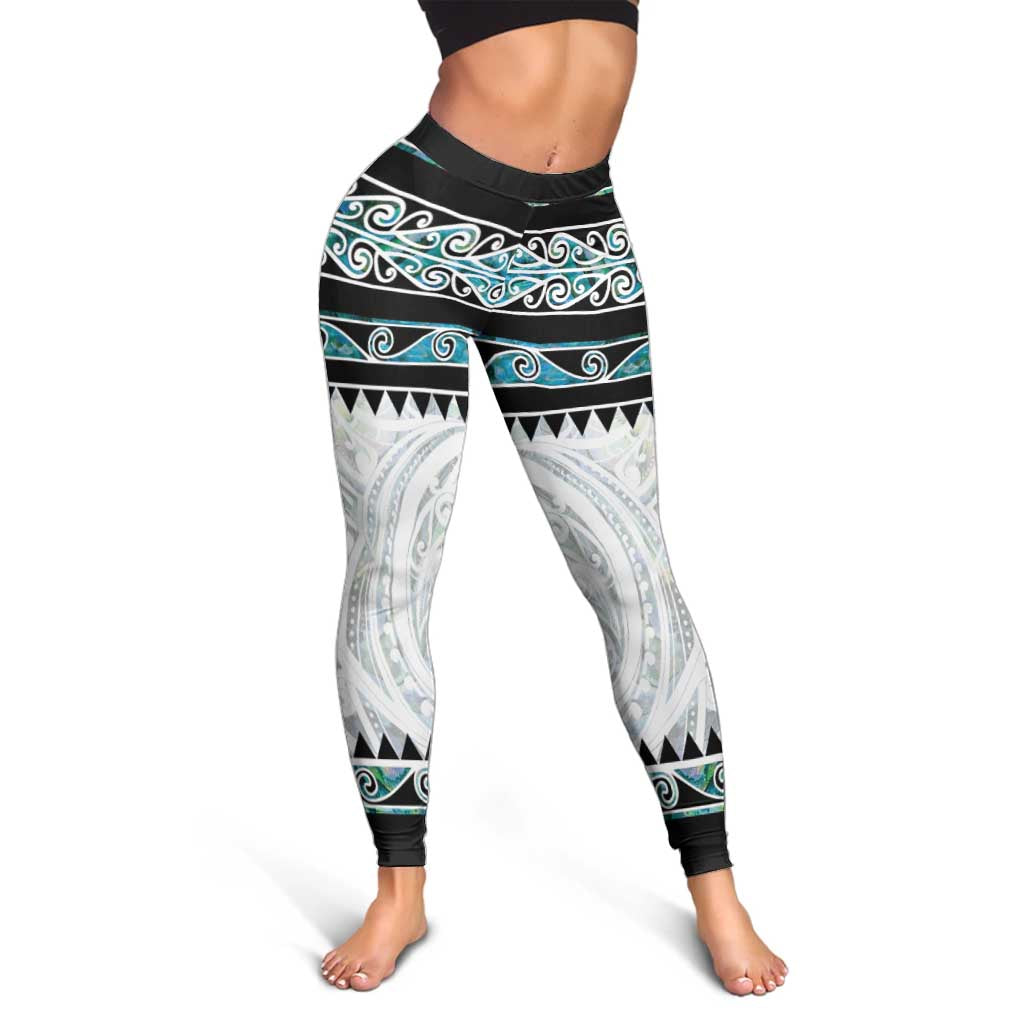 New Zealand Aotearoa Leggings With Paua Shell Kowhaiwhai Pattern LT05 - Polynesian Pride