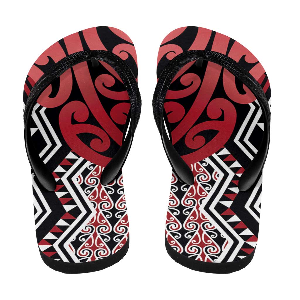 New Zealand Flip Flops Aotearoa Kowhaiwhai Mix Taniko Art - Red - Polynesian Pride