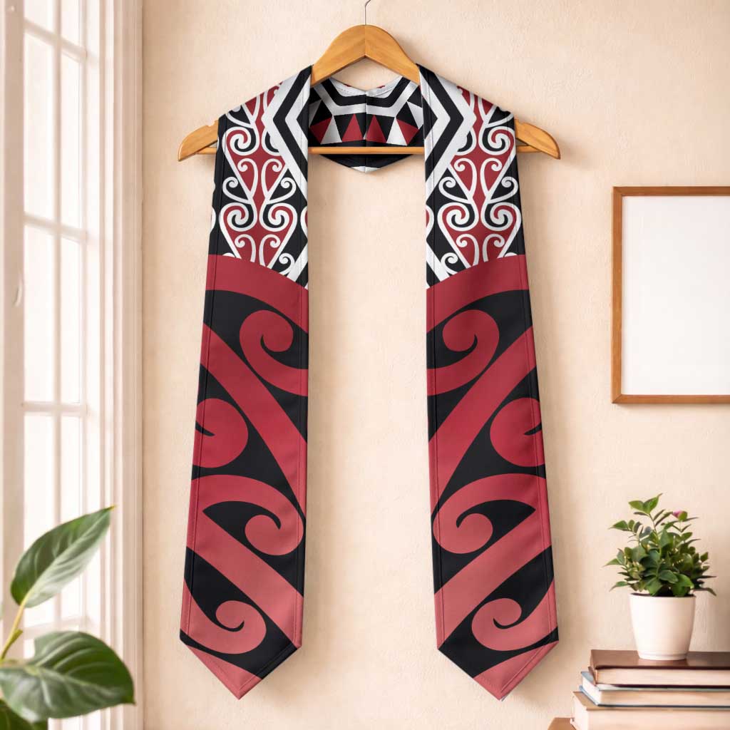 New Zealand Graduation Stole Aotearoa Kowhaiwhai Mix Taniko Art - Red
