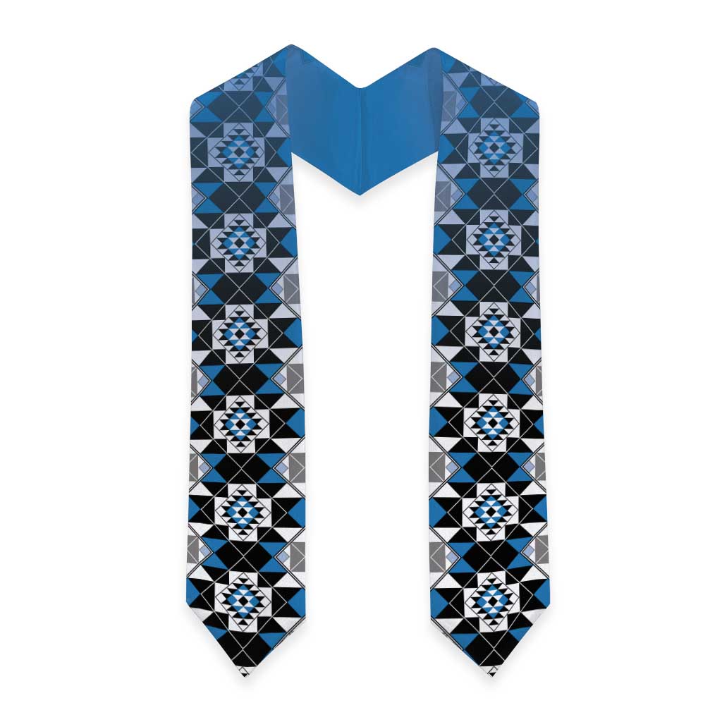 New Zealand Graduation Stole Poutama Mix Blue Taniko Inspired Art