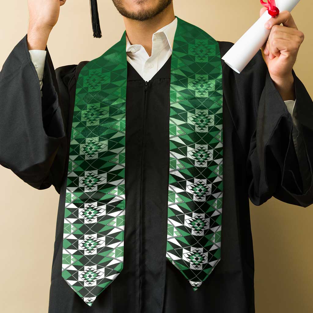New Zealand Graduation Stole Poutama Mix Green Taniko Inspired Art LT05 - Polynesian Pride