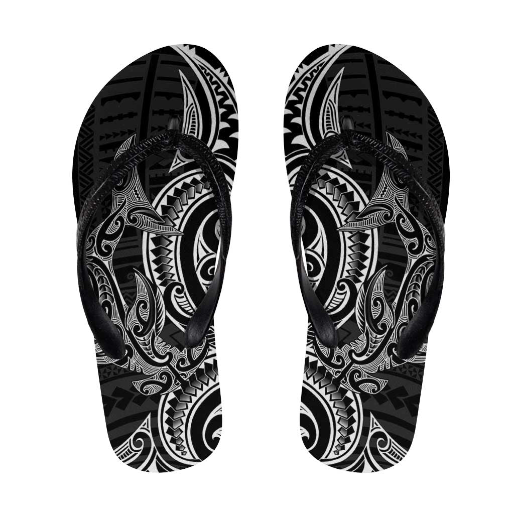 New Zealand Hammerhead Shark Flip Flops Maori Haehae Mangopare Black - Polynesian Pride