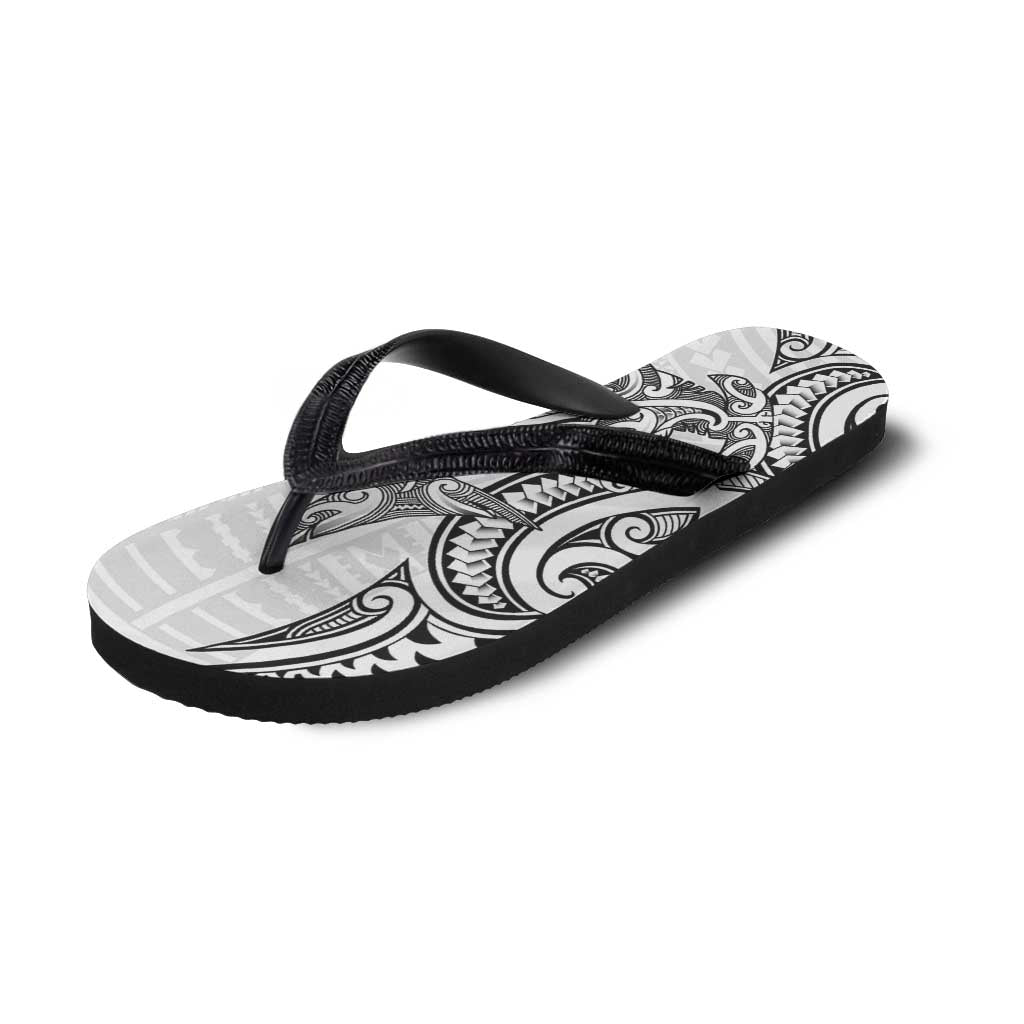 New Zealand Hammerhead Shark Flip Flops Maori Haehae Mangopare White - Polynesian Pride