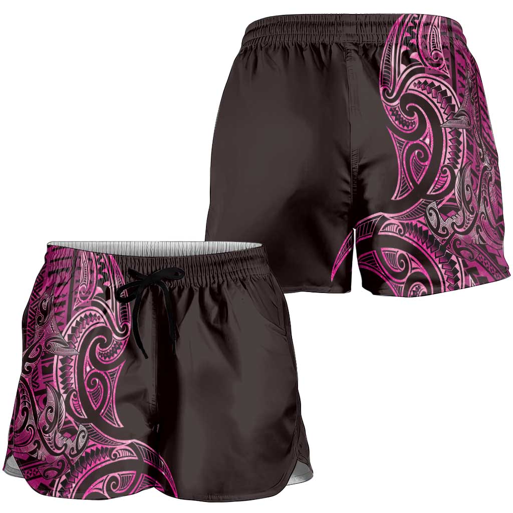 New Zealand Hammerhead Shark Shorts for Women Maori Haehae Mangopare Pink - Polynesian Pride