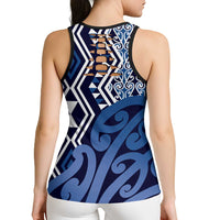 New Zealand Hollow Tank Top Aotearoa Kowhaiwhai Mix Taniko Art - Blue