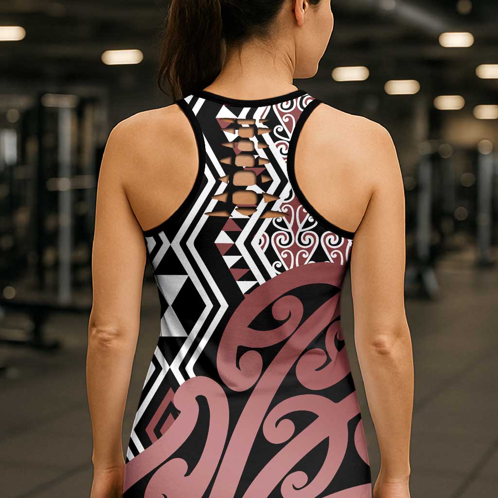 New Zealand Hollow Tank Top Aotearoa Kowhaiwhai Mix Taniko Art - Brown