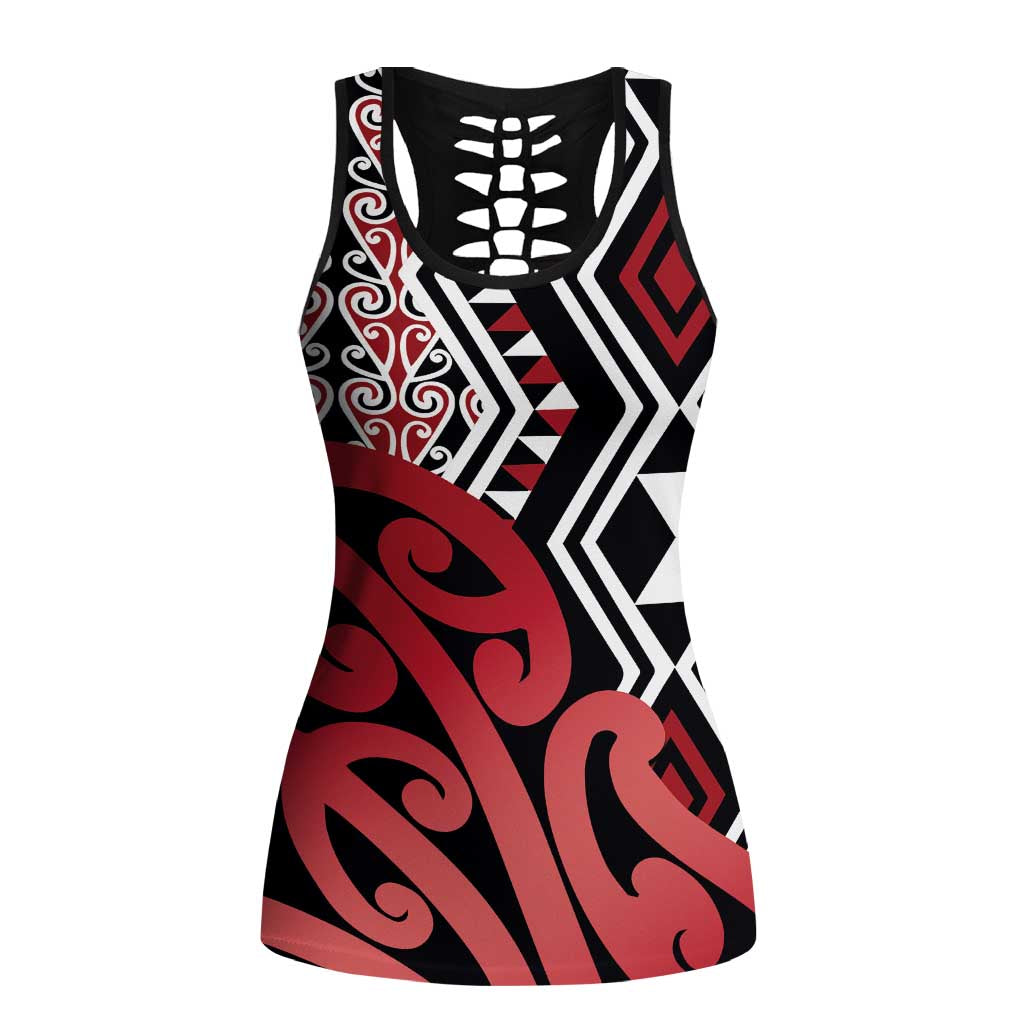 New Zealand Hollow Tank Top Aotearoa Kowhaiwhai Mix Taniko Art - Red