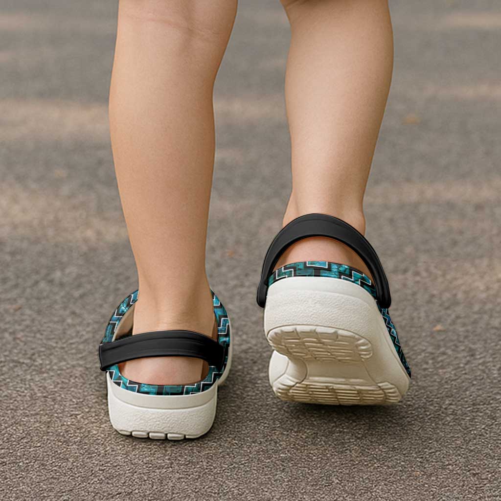 New Zealand Maori Clogs Shoes Poutama Manaia Turquoise Paua Shell - Polynesian Pride