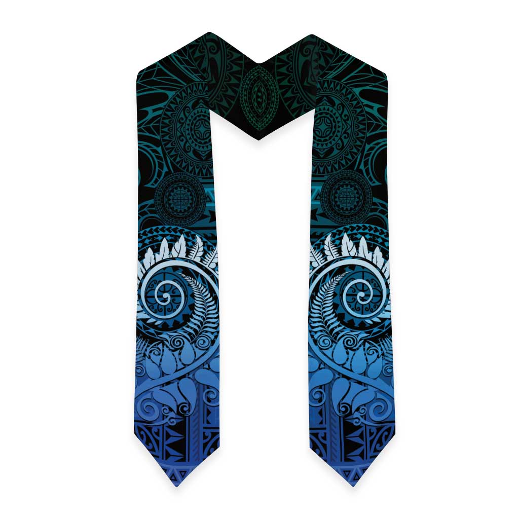 New Zealand Maori Koru Fern Graduation Stole Spiral Polynesian Style Aqua Gradient LT05 - Polynesian Pride