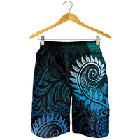 New Zealand Maori Koru Fern Shorts for Men Spiral Polynesian Style Aqua Gradient