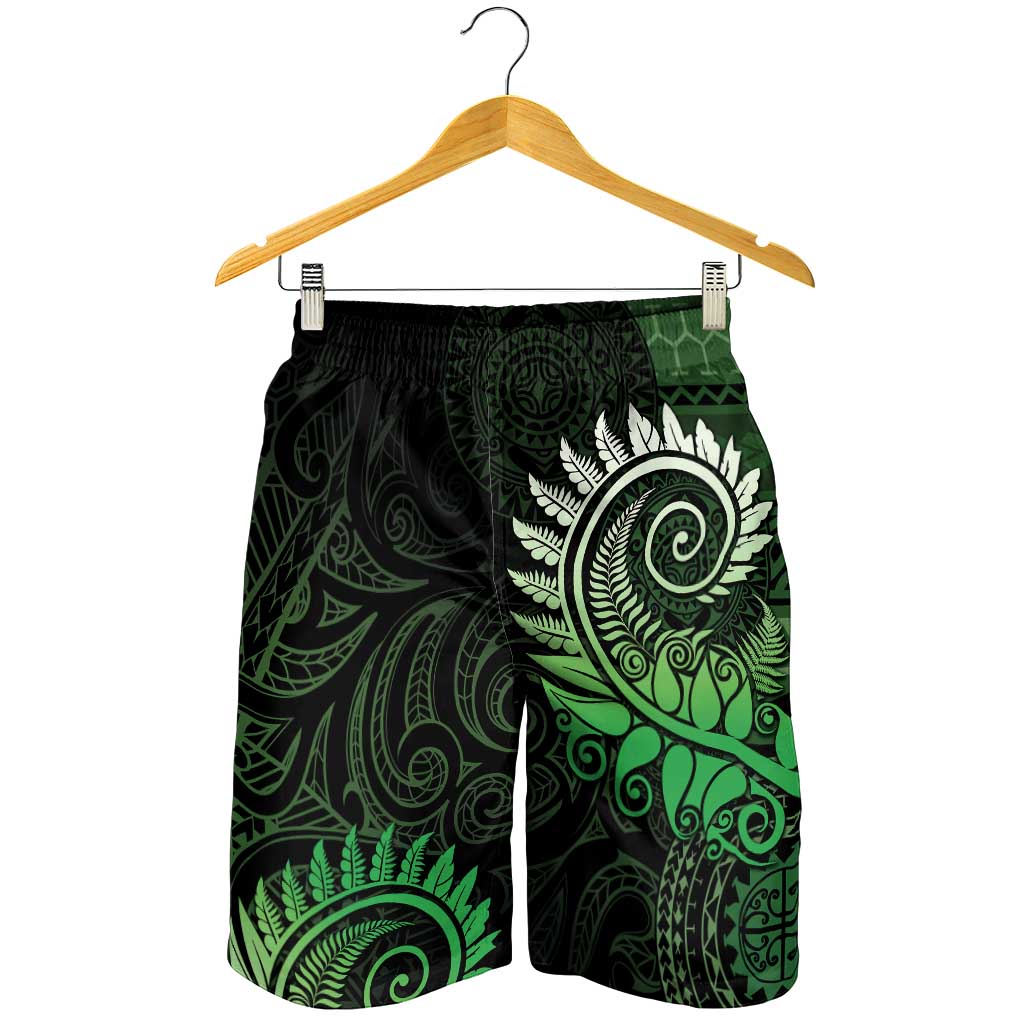 New Zealand Maori Koru Fern Shorts for Men Spiral Polynesian Style Green