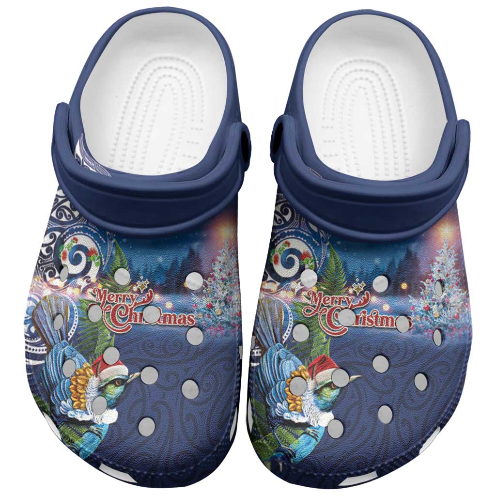 New Zealand Merry Christmas Clogs Shoes Maori Tribal Pattern with Xmas Tui Bird