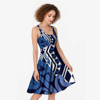 New Zealand Midi Dress Aotearoa Kowhaiwhai Mix Taniko Art - Blue
