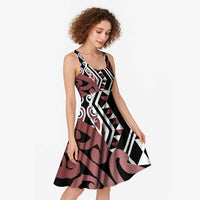 New Zealand Midi Dress Aotearoa Kowhaiwhai Mix Taniko Art - Brown