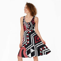 New Zealand Midi Dress Aotearoa Kowhaiwhai Mix Taniko Art - Red