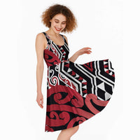 New Zealand Midi Dress Aotearoa Kowhaiwhai Mix Taniko Art - Red