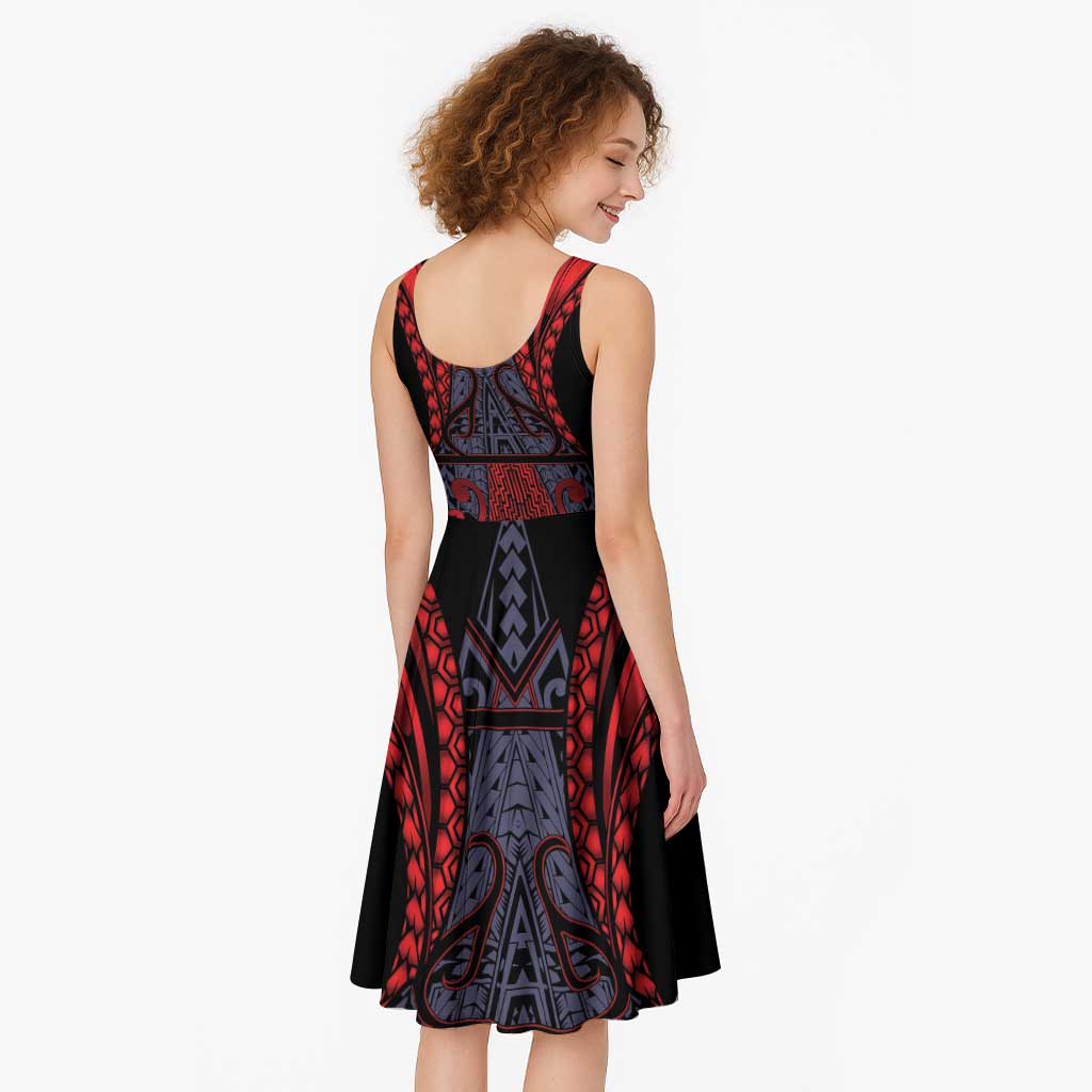 New Zealand Midi Dress Maori Kiwiana Pattern Tukutuku Motif