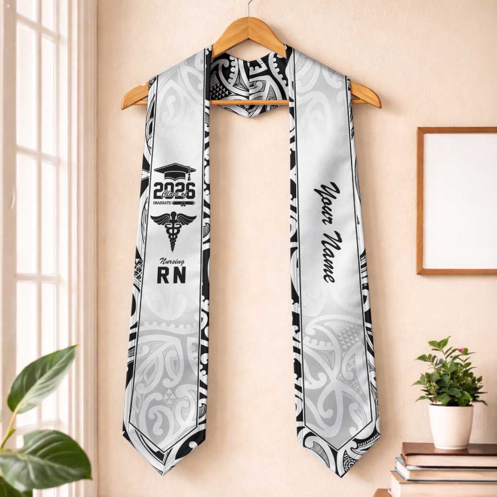 New Zealand Nurse RN 2026 Personalised Graduation Stole White Maori Pattern Cultural Pride