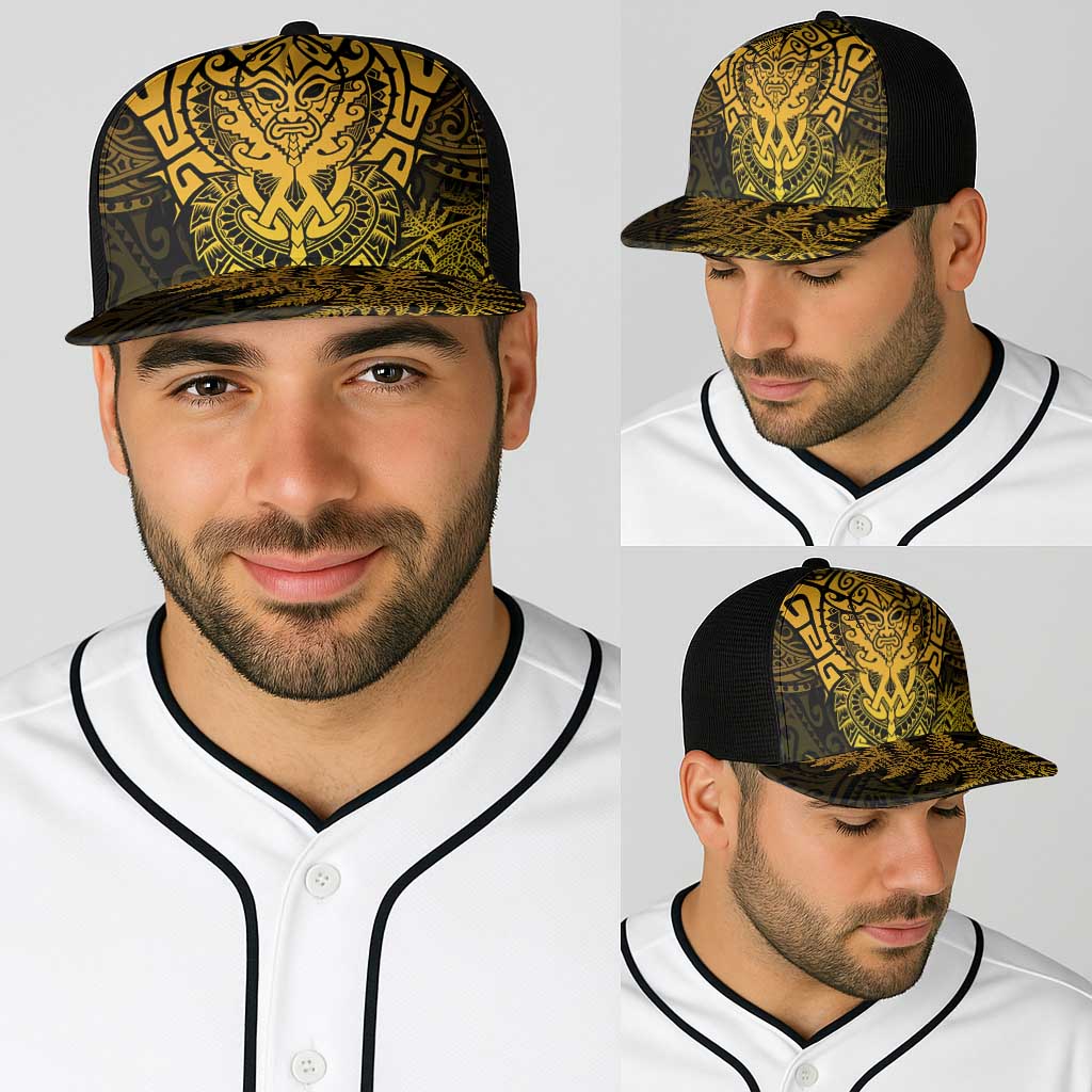 New Zealand Rugby All  Gold Baseball Net Cap Silver Fern All Black Mix Ta Moko - Polynesian Pride