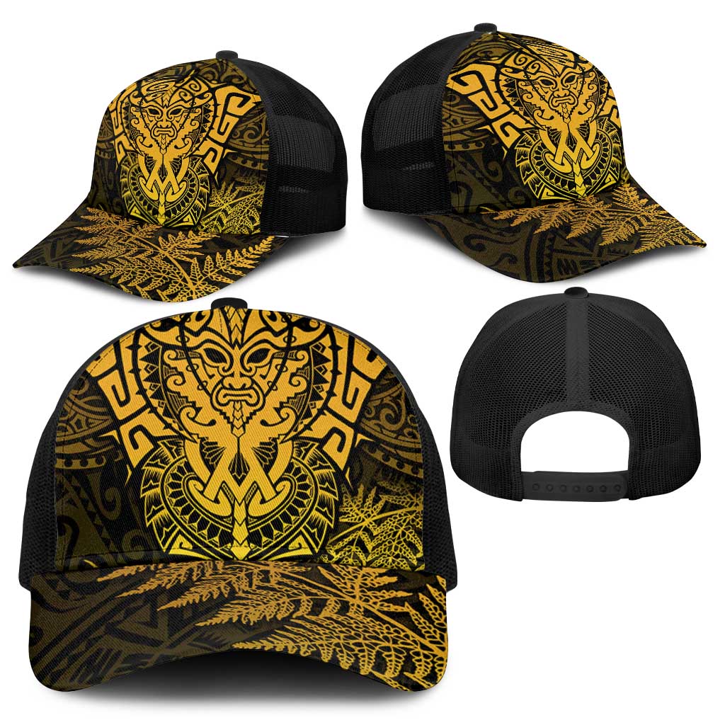 New Zealand Rugby All  Gold Mesh Trucker Cap Silver Fern All Black Mix Ta Moko - Polynesian Pride