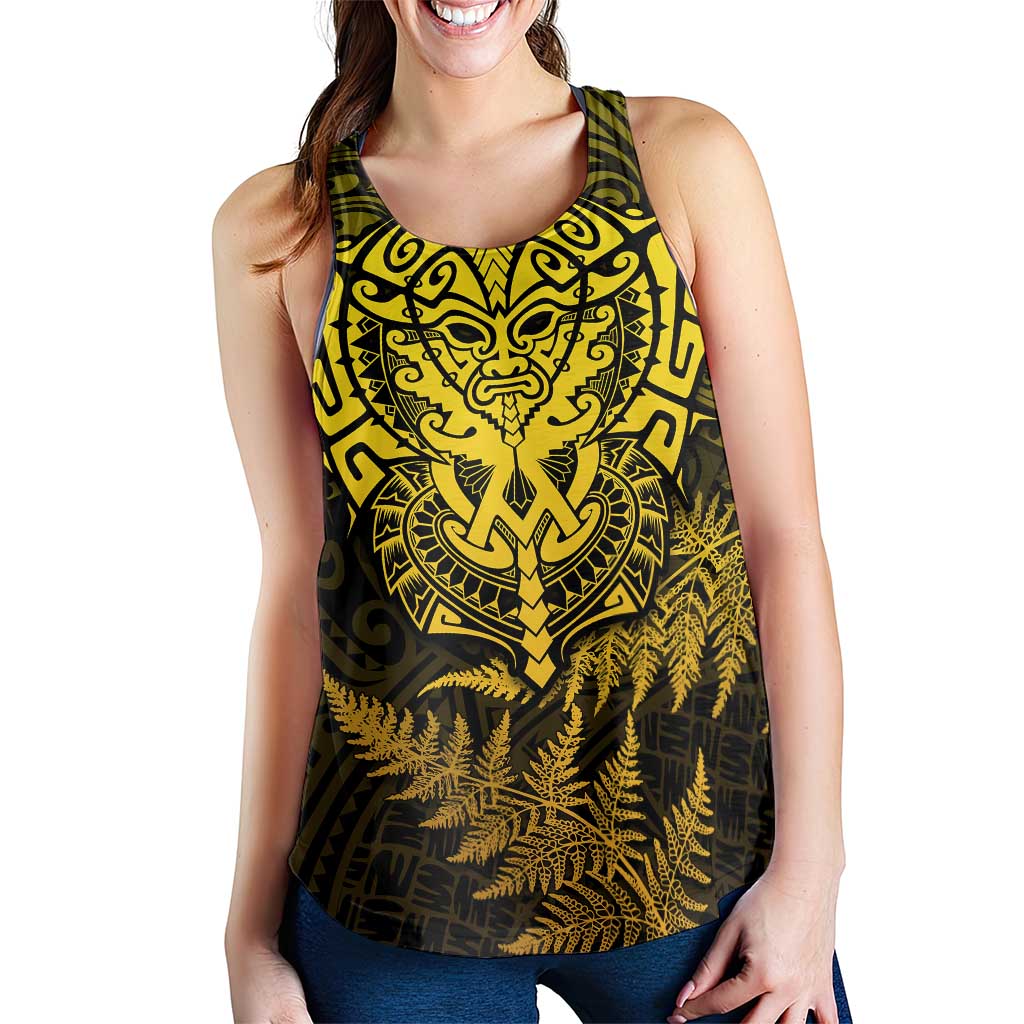 New Zealand Rugby All Gold Women Racerback Tank Silver Fern All Black Mix Ta Moko LT09