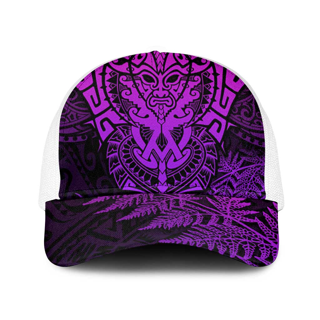 New Zealand Rugby All Purple Baseball Net Cap Silver Fern All Black Mix Ta Moko - Polynesian Pride