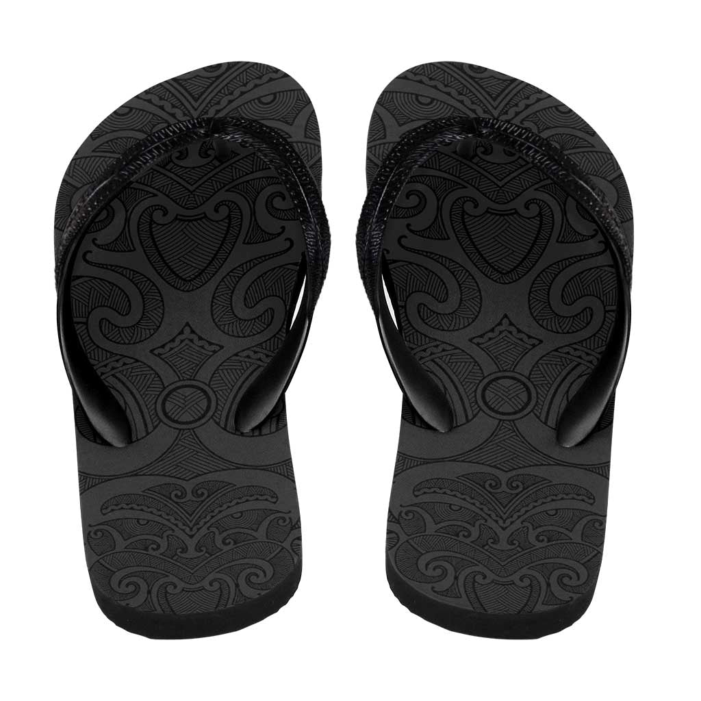 New Zealand Rugby Flip Flops All Black Fern Maori Tribal Pattern - Polynesian Pride