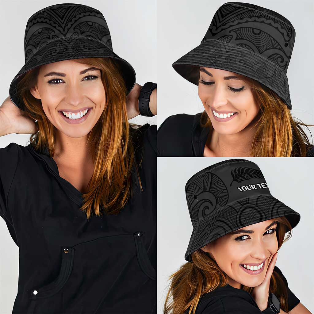 New Zealand Rugby Personalised Bucket Hat All Black Fern Maori Tribal Pattern - Polynesian Pride