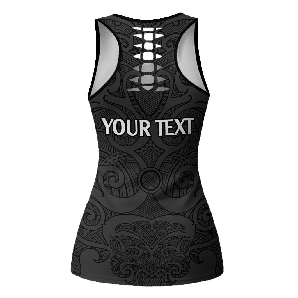 New Zealand Rugby Personalised Hollow Tank Top All Black Fern Maori Tribal Pattern - Polynesian Pride