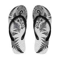 New Zealand Sea Animals Flip Flops with Maori Koru Tribal Tattoo and Silver Ferns White Color LT03 White - Polynesian Pride