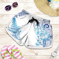 New Zealand Sea Animals Shorts for Women with Maori Koru Tribal Tattoo and Silver Ferns Galaxy Style