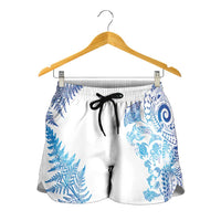 New Zealand Sea Animals Shorts for Women with Maori Koru Tribal Tattoo and Silver Ferns Galaxy Style