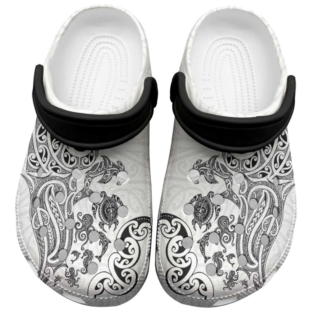 New Zealand Sea Animals with Maori Tribal Tattoo Clogs Shoes White Color LT03 White - Polynesian Pride