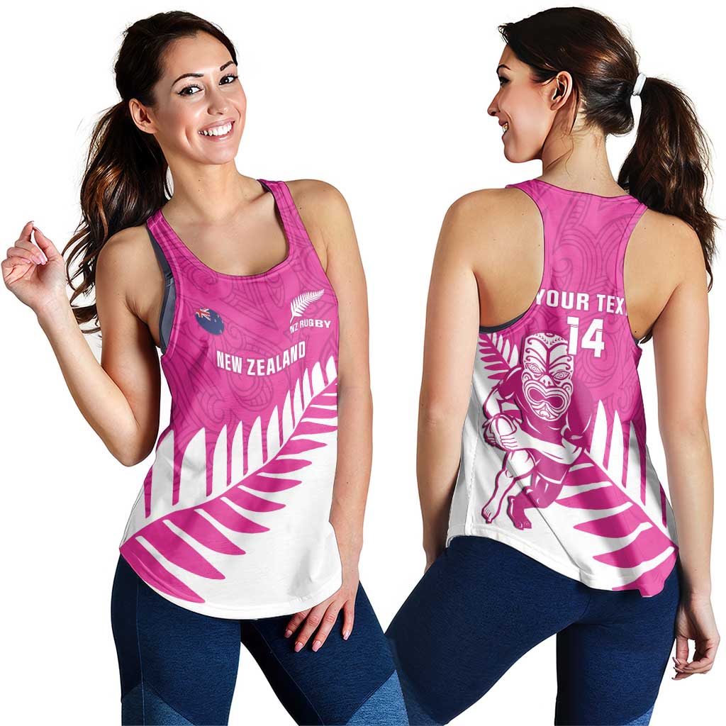 New Zealand Silver Fern Rugby Custom Women Racerback Tank Go All Black Maori Pink Version - Polynesian Pride