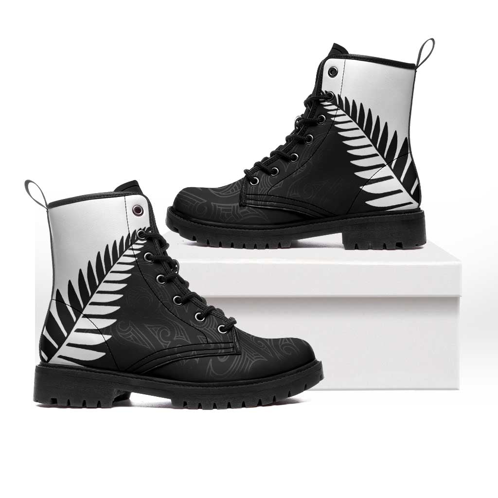 New Zealand Silver Fern Rugby Leather Boots All Black Go Champions Maori Pattern - Polynesian Pride