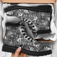 New Zealand Taiaha Maori All Season Boots Kiwikiwi Minimalist Silver Fern Tukutuku Motif