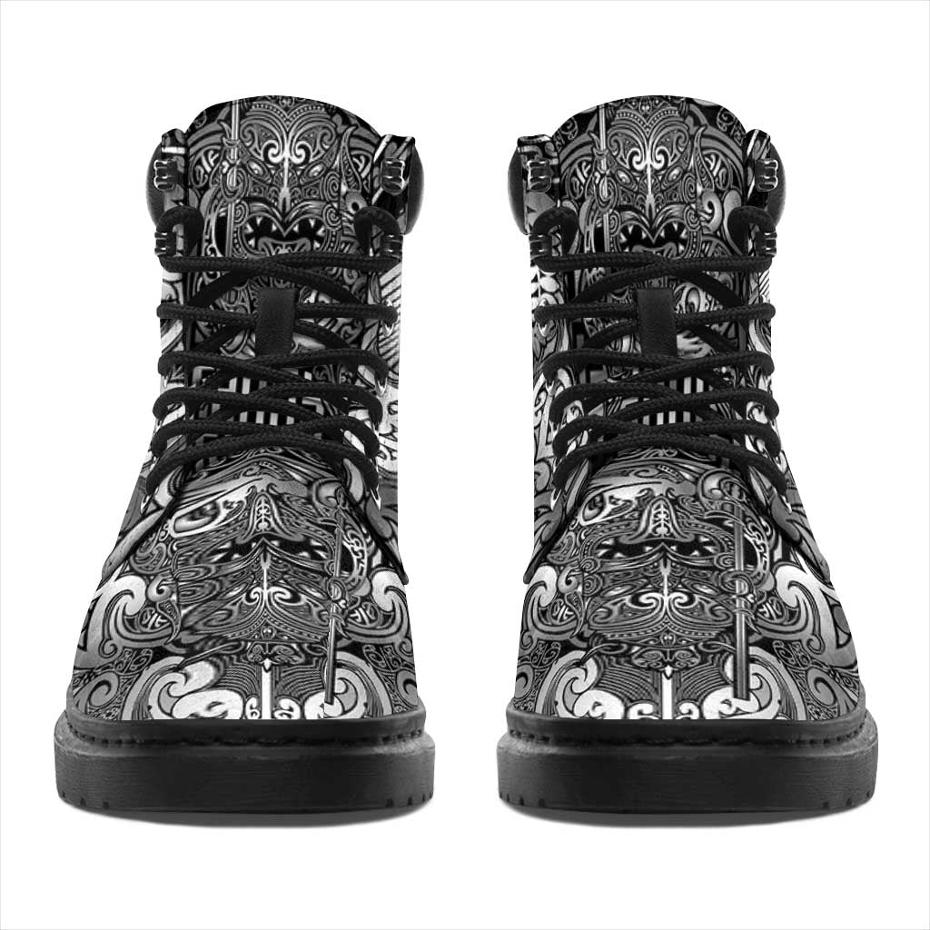 New Zealand Taiaha Maori All Season Boots Kiwikiwi Minimalist Silver Fern Tukutuku Motif