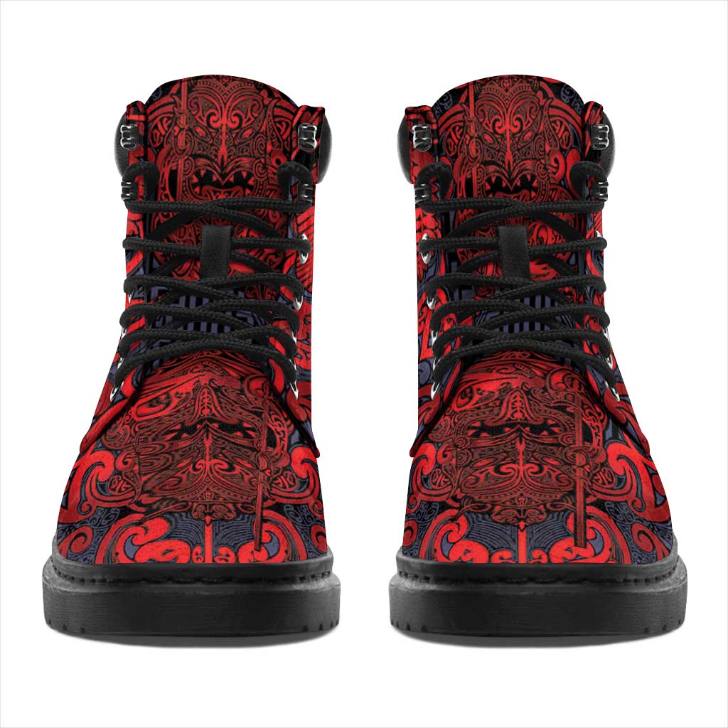 New Zealand Taiaha Maori All Season Boots Whero Minimalist Silver Fern Tukutuku Motif