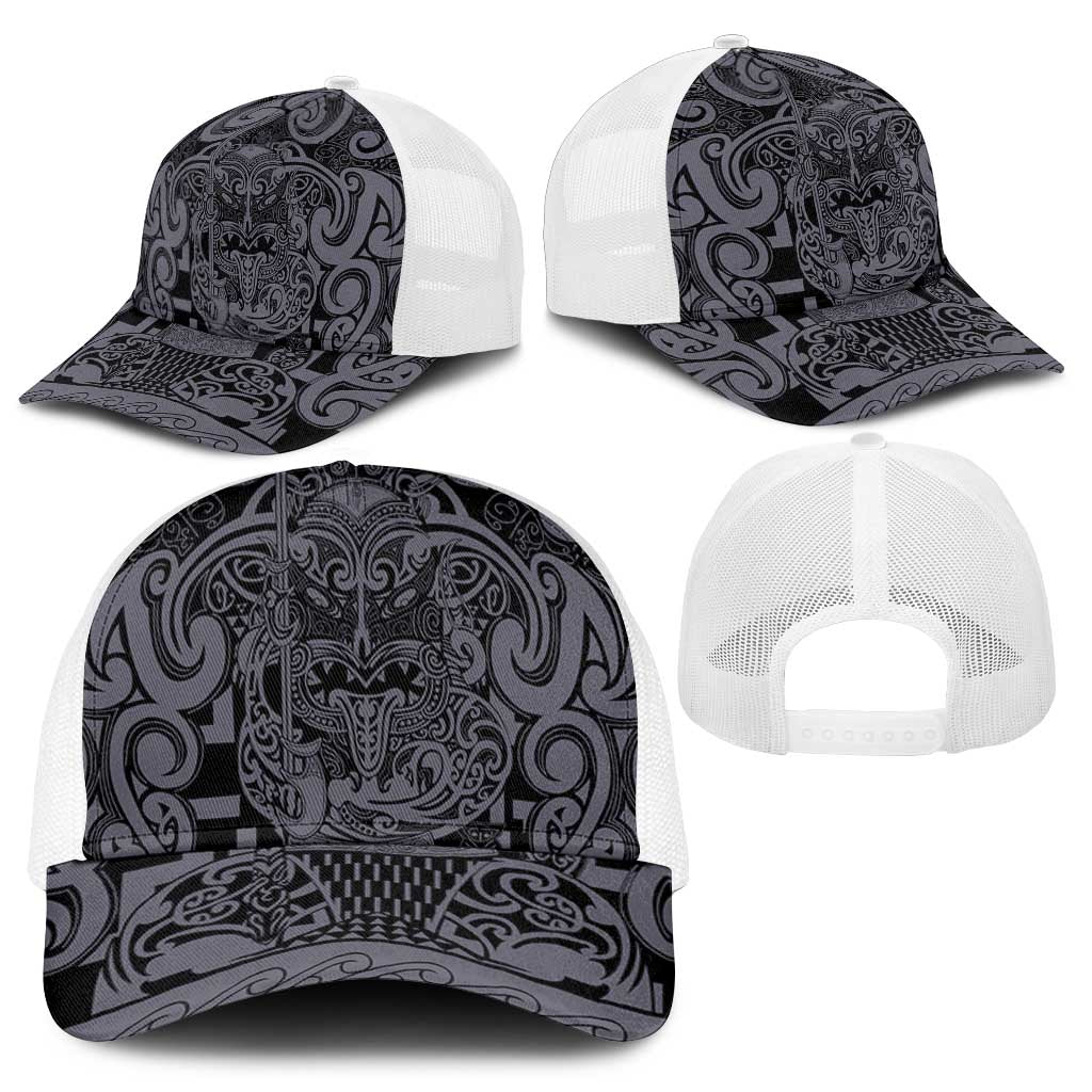 New Zealand Taiaha Maori Baseball Net Cap Minimalist Silver Fern All Black - Polynesian Pride