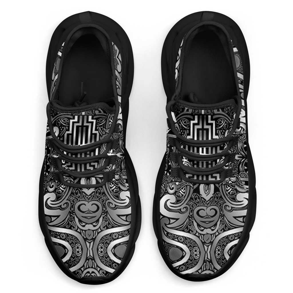New Zealand Taiaha Maori Clunky Sneakers Kiwikiwi Minimalist Silver Fern Tukutuku Motif