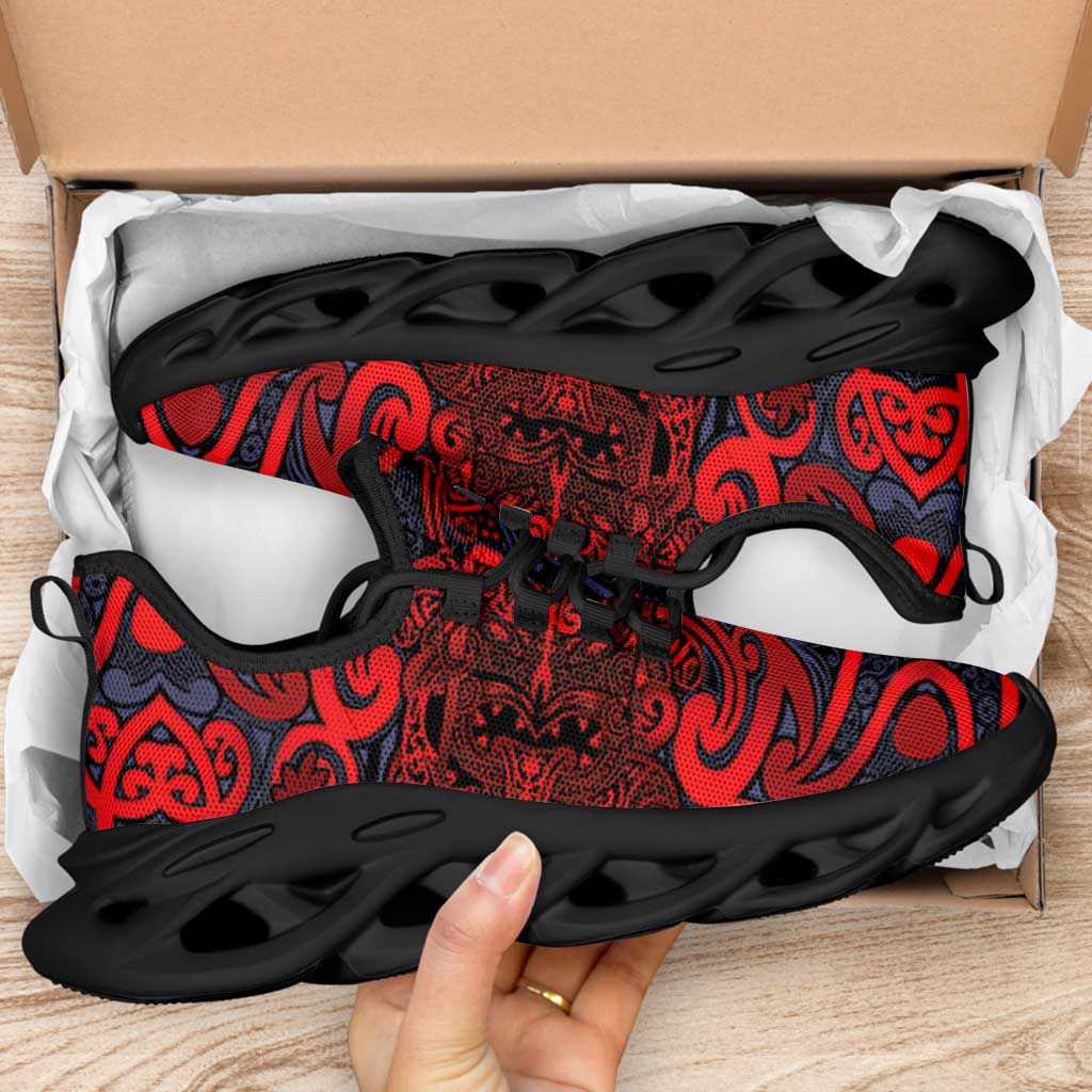 New Zealand Taiaha Maori Clunky Sneakers Whero Minimalist Silver Fern Tukutuku Motif