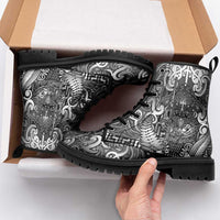 New Zealand Taiaha Maori Leather Boots Kiwikiwi Minimalist Silver Fern Tukutuku Motif