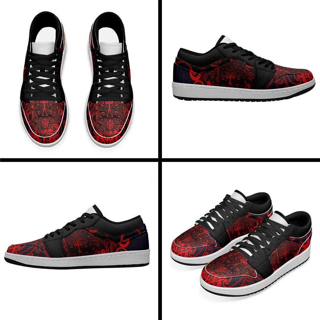 New Zealand Taiaha Maori Low Sneakers Whero Minimalist Silver Fern Tukutuku Motif