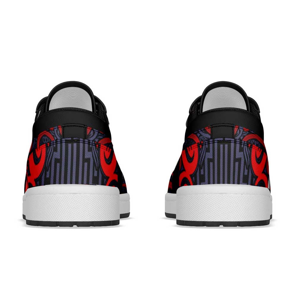 New Zealand Taiaha Maori Low Sneakers Whero Minimalist Silver Fern Tukutuku Motif