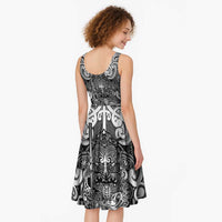 New Zealand Taiaha Maori Midi Dress Kiwikiwi Minimalist Silver Fern Tukutuku Motif