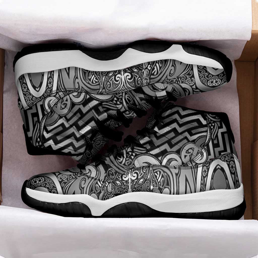 New Zealand Taiaha Maori Sneakers J11 Kiwikiwi Minimalist Silver Fern Tukutuku Motif