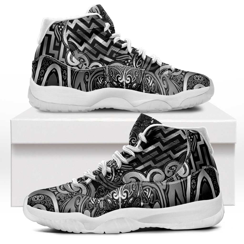 New Zealand Taiaha Maori Sneakers J11 Kiwikiwi Minimalist Silver Fern Tukutuku Motif