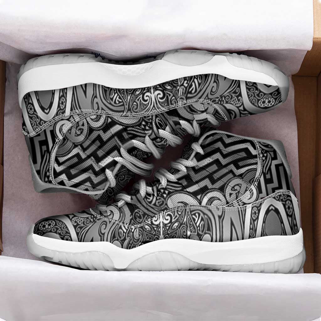 New Zealand Taiaha Maori Sneakers J11 Kiwikiwi Minimalist Silver Fern Tukutuku Motif